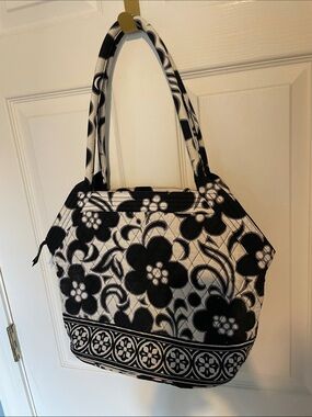 Black & White Vera Bradley Floral Tote Bag -  Quilted Shoulder Bag